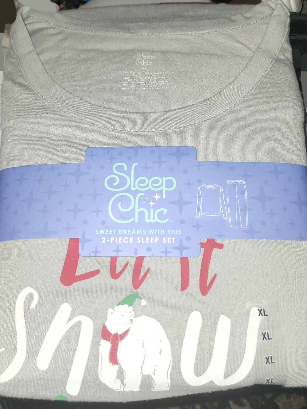 Women's Gray & Red Polar Bear Print 'Let It Snow' 2-Piece Long Sleeve PJ Set; XL